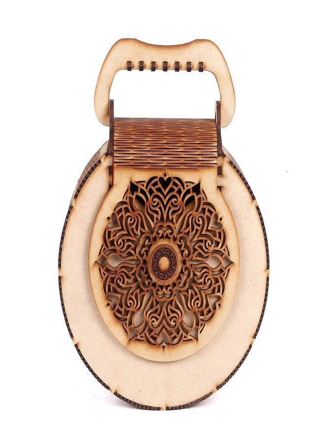 DLEIN Women's Round Shape Decorative Lesser Cutting Wooden Purse Women's Handbag Bag is a Fashionable Wooden Sling Bag - Image 2
